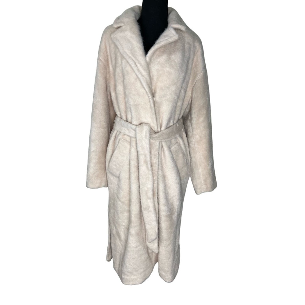 Isaac Mizrahi Wrap Long Coat with Notched Collar & Pockets OYSTER NWOT SIZE M - Picture 3 of 12
